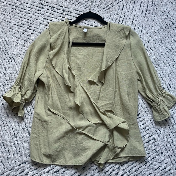 Linen blend ruffled wrap shirt - Picture 1 of 2